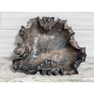 Antique Early Chinese Soap Stone Lotus Leaf Brush Washer Bowl